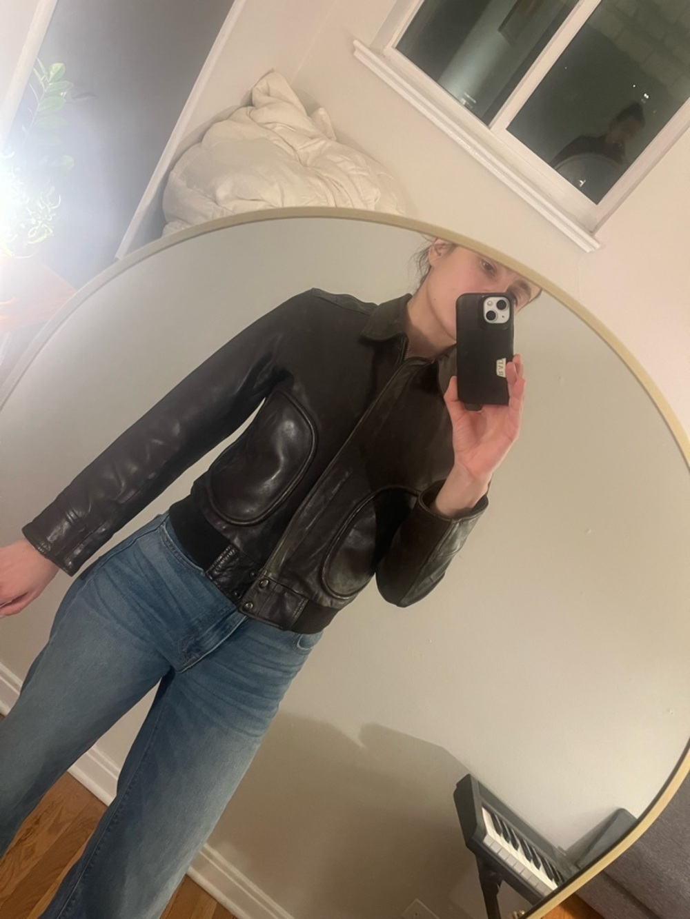 Vintage dark espresso brown bomber leather jacket - Picture 6 of 9